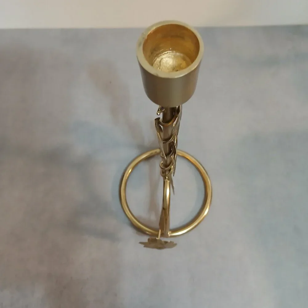 Pier 1 Gold Metal Taper Candle Holder-Floral & Leaf Accents